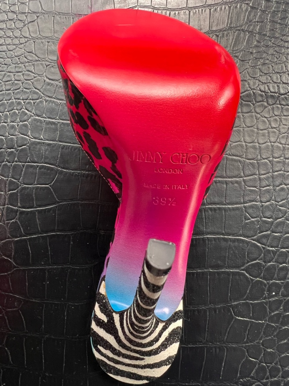 Jimmy Choo Rob Pruitt Zebra Glitter Multicolor Patent Leather Slides Mules - Picture 8 of 11